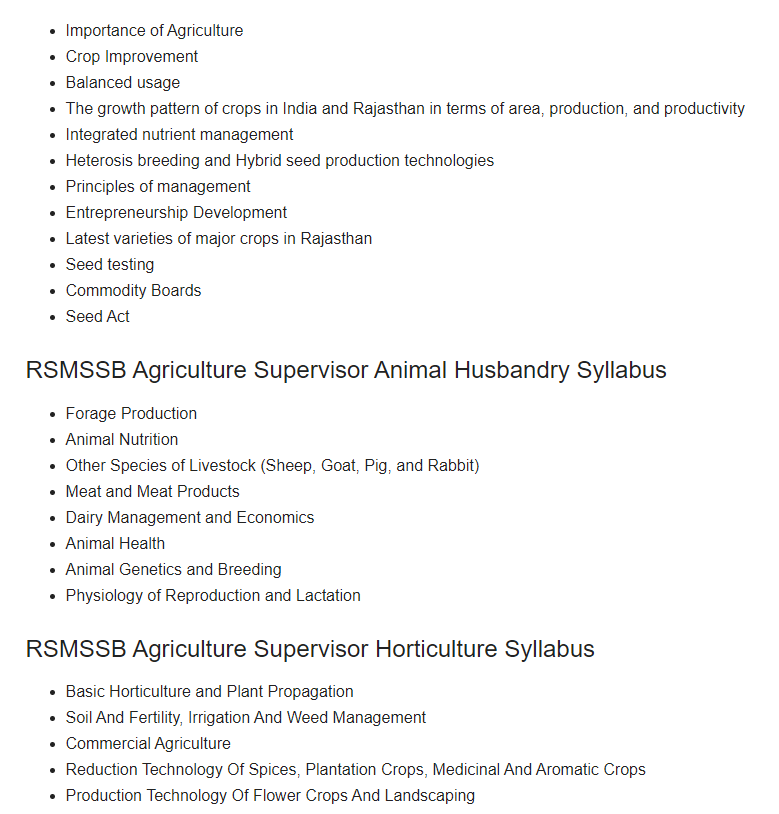 Rajasthan agriculture supervisor syllabus