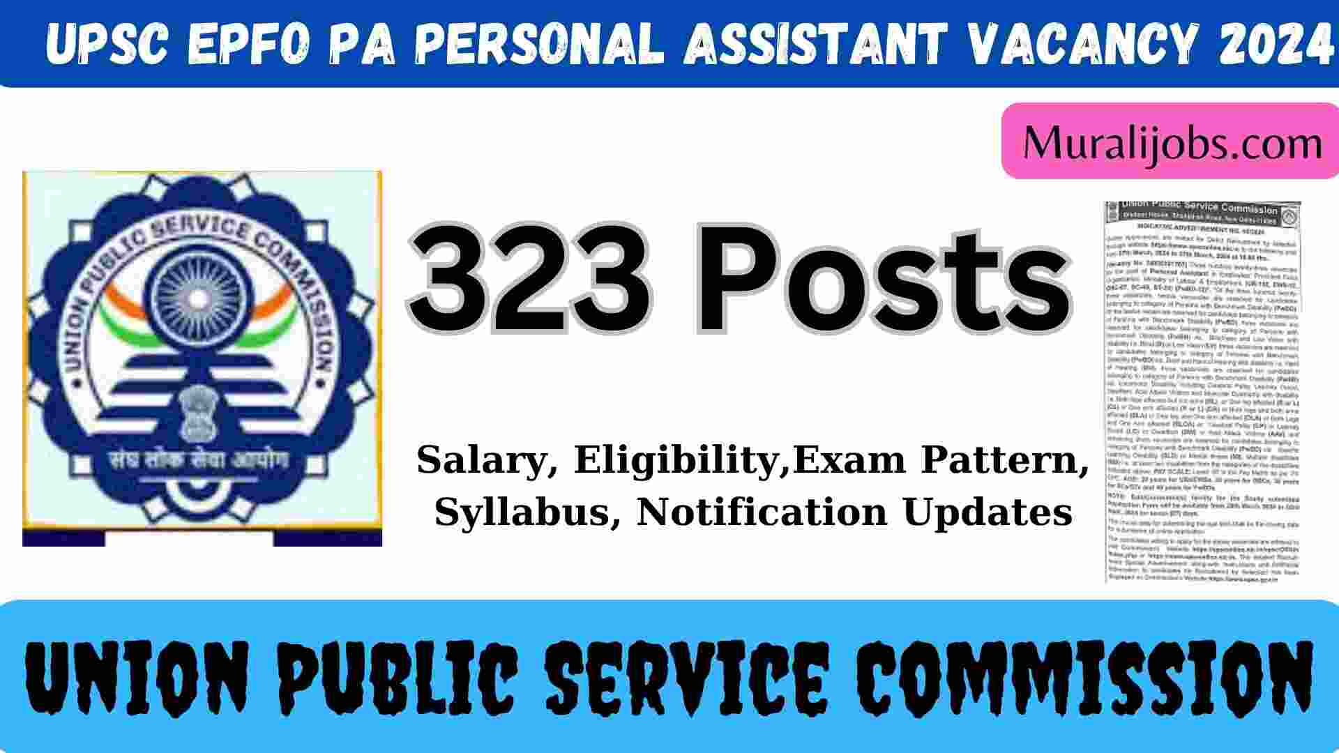 UPSC EPFO PA	Personal Assistant Vacancy 2024